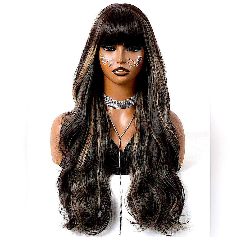 Black, dark brown 28 inch wig